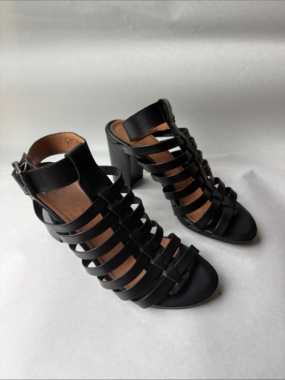 Vionic Black Strappy Cage Block Heel Sandals